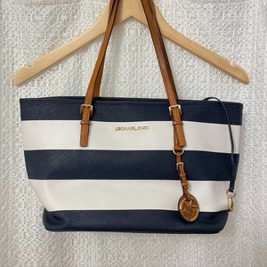Michael Kors - Blue White Jet Set Tote Purse Shoulder Bag